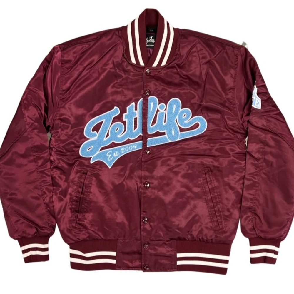 Jet Life Satin Jacket Home Plate [Maroon/Sky Blue]